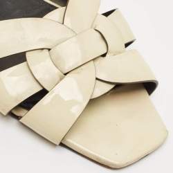 Saint Laurent cream Patent Leather Tribute Flat Slides Size 39.5