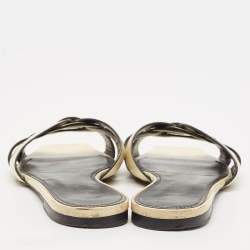 Saint Laurent cream Patent Leather Tribute Flat Slides Size 39.5