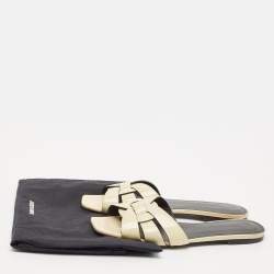Saint Laurent cream Patent Leather Tribute Flat Slides Size 39.5