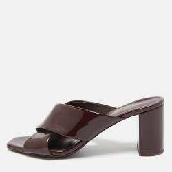 Saint Laurent Burgundy Patent Leather Loulou Slide Sandals Size 40