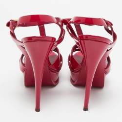 Pre Owned Saint Laurent Pink Patent Leather Tribute Sandals Size 40