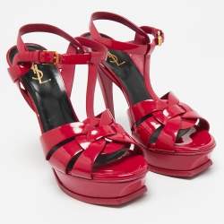 Pre Owned Saint Laurent Pink Patent Leather Tribute Sandals Size 40