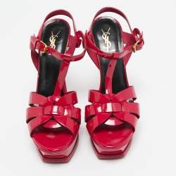 Pre Owned Saint Laurent Pink Patent Leather Tribute Sandals Size 40