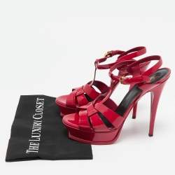 Pre Owned Saint Laurent Pink Patent Leather Tribute Sandals Size 40