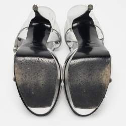 Saint Laurent Silver Leather Tribute Platform Sandals Size 40