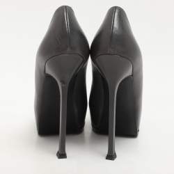 Pre Owned Saint Laurent Paris Grey/Black Leather Tribtoo Platform Pumps Size 38