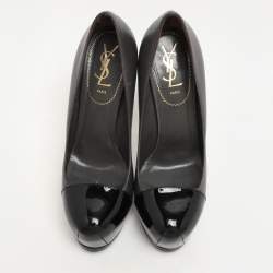 Pre Owned Saint Laurent Paris Grey/Black Leather Tribtoo Platform Pumps Size 38