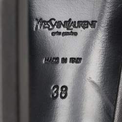 Pre Owned Saint Laurent Paris Grey/Black Leather Tribtoo Platform Pumps Size 38