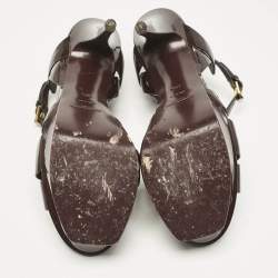 Pre Owned Saint Laurent Burgundy Patent Leather Tribute Ankle Strap Sandals Size 41.5