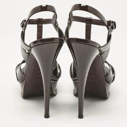 Pre Owned Saint Laurent Burgundy Patent Leather Tribute Ankle Strap Sandals Size 41.5