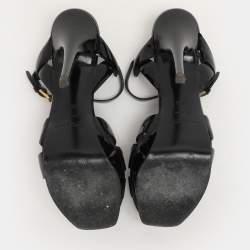 Saint Laurent Paris Black Patent Leather Tribute Platform Sandals Size 38.5