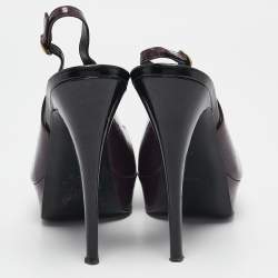 Saint Laurent Purple Patent Leather Peep Toe Platform Slingback Pumps Size 39 