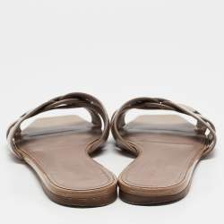 Pre Owned Saint Laurent Beige Patent Leather Tribute Flats Size 39.5