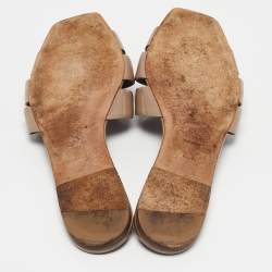 Pre Owned Saint Laurent Beige Patent Leather Tribute Flats Size 39.5