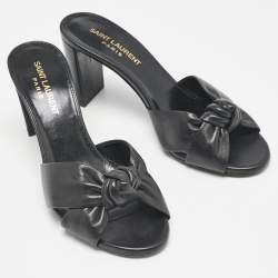 Pre Owned Saint Laurent Black Leather Bianca Slide Sandals Size 36