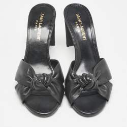 Pre Owned Saint Laurent Black Leather Bianca Slide Sandals Size 36
