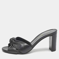 Saint Laurent Black Leather Bianca Slide Sandals Size 36