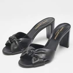Pre Owned Saint Laurent Black Leather Bianca Slide Sandals Size 36