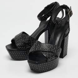 Saint Laurent Black Leather Studded Farrah Criss Cross Platform Sandals Size 36