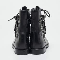 Saint Laurent Black Leather Studded Rangers Ankle Boots Size 40