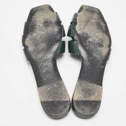 Saint Laurent Dark Green Patent Tribute Flat Slides Size 40.5
