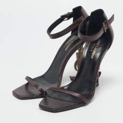 Pre Owned Saint Laurent Brown Leather Opyum Ankle Strap Sandals Size 40