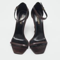 Pre Owned Saint Laurent Brown Leather Opyum Ankle Strap Sandals Size 40