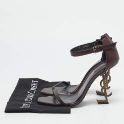 Pre Owned Saint Laurent Brown Leather Opyum Ankle Strap Sandals Size 40
