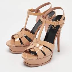 Saint Laurent Dusty Pink Patent Leather Tribute Platform Sandals Size 39
