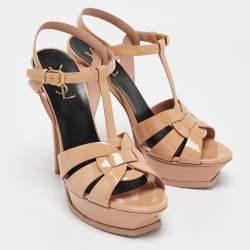 Saint Laurent Dusty Pink Patent Leather Tribute Platform Sandals Size 39