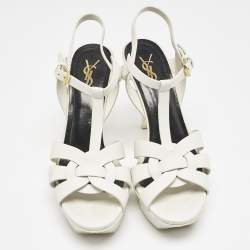 Pre Owned Saint Laurent White Leather Tribute Platform Sandals Size 39