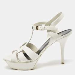 Pre Owned Saint Laurent White Leather Tribute Platform Sandals Size 39
