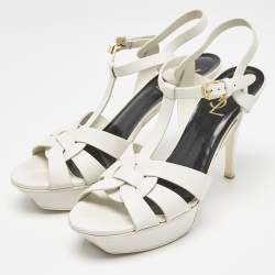 Pre Owned Saint Laurent White Leather Tribute Platform Sandals Size 39