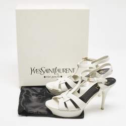 Pre Owned Saint Laurent White Leather Tribute Platform Sandals Size 39