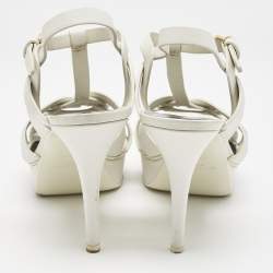 Pre Owned Saint Laurent White Leather Tribute Platform Sandals Size 39