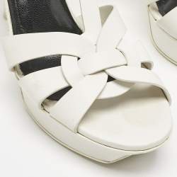 Pre Owned Saint Laurent White Leather Tribute Platform Sandals Size 39