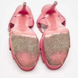 Pre Owned Saint Laurent Coral Pink Leather Tribute Sandals Size 39.5