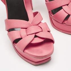 Pre Owned Saint Laurent Coral Pink Leather Tribute Sandals Size 39.5