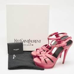Pre Owned Saint Laurent Coral Pink Leather Tribute Sandals Size 39.5