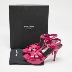Pre Owned Saint Laurent Pink Patent Leather Tribute Sandals Size 40