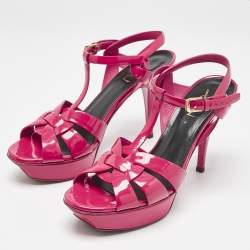 Pre Owned Saint Laurent Pink Patent Leather Tribute Sandals Size 40