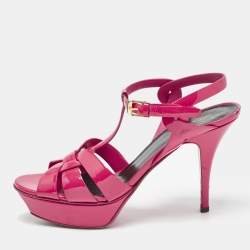 Pre Owned Saint Laurent Pink Patent Leather Tribute Sandals Size 40