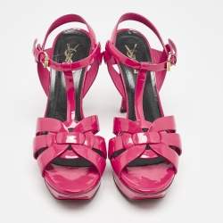 Pre Owned Saint Laurent Pink Patent Leather Tribute Sandals Size 40