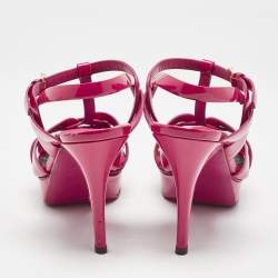 Pre Owned Saint Laurent Pink Patent Leather Tribute Sandals Size 40