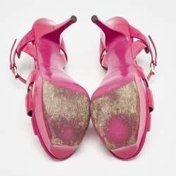 Pre Owned Saint Laurent Pink Patent Leather Tribute Sandals Size 40