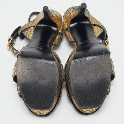 Saint Laurent Metallic Gold Python Embossed Leather Tribute Sandals Size 39.5