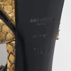 Saint Laurent Metallic Gold Python Embossed Leather Tribute Sandals Size 39.5