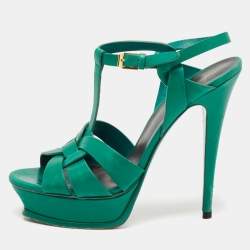 Saint Laurent Green Leather Tribute Sandals Size 40