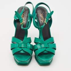 Saint Laurent Green Leather Tribute Sandals Size 40