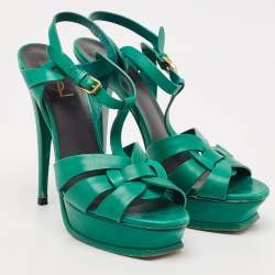 Saint Laurent Green Leather Tribute Sandals Size 40